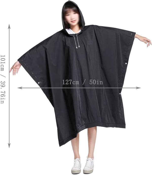 2 stk Svart Regnponcho, Vanntett Regnponcho, Regnkappe