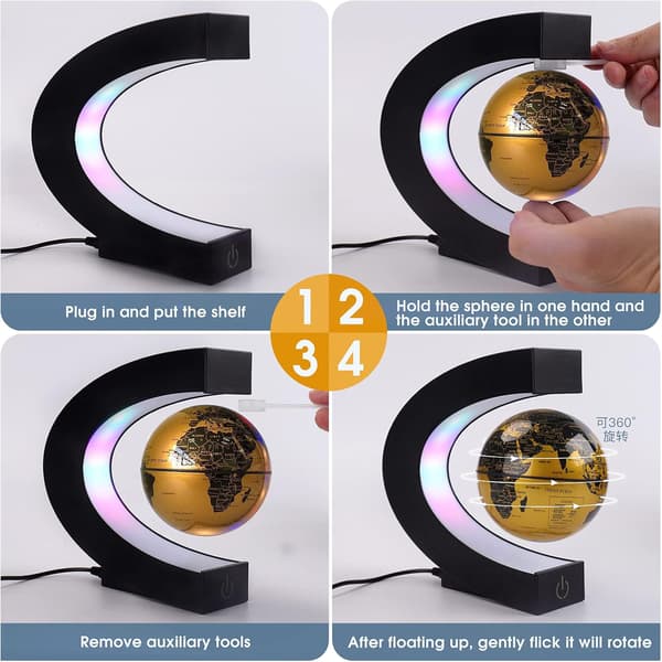 Magnetisk svevende globus med C-formede fargerike LED-lys -