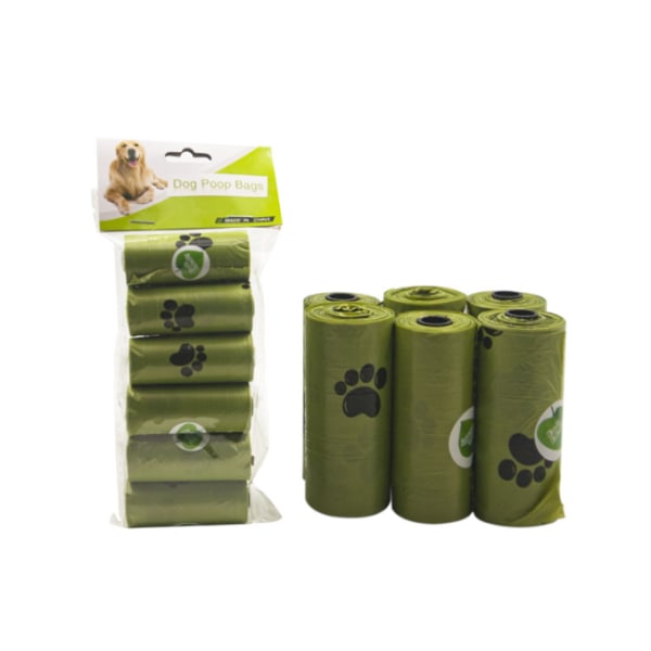 Hundbajspåse nedbrytbar soppåse förtjockad deodorant och husdjursdeodorant (0,9 grön biologiskt nedbrytbar silk lift 6 rullar, skicka bajspåse förvaringsenhet),