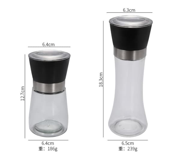 Peberkværn Glasflaske Slibeflaske (180 ml Kort Sort Plast),