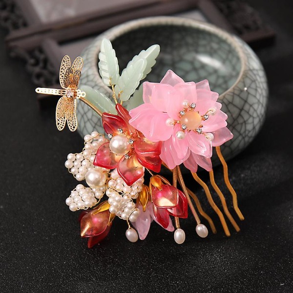 Pearl Side Comb Flower Hair Ornament Ancient Style Hair Piece Hair Accessories For Women And Girls