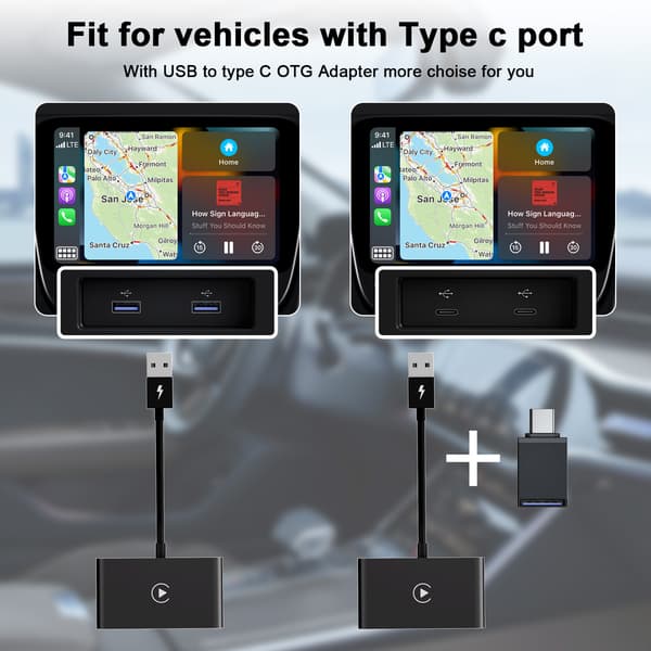 1 stk Passer for iPhone Carplay original bil kablet til trådløs