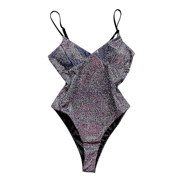 Glitterende Monokini Badedrakt for Kvinner med Push-Up Effekt, Endelt Badetøy Purple M