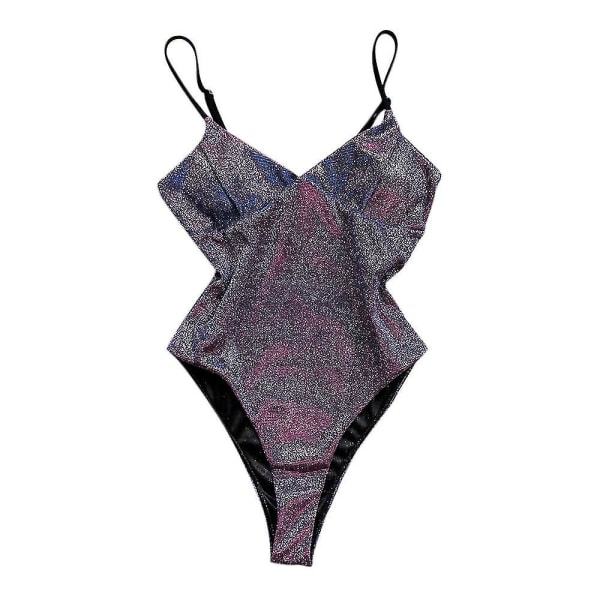 Glittrande Monokini Baddräkt för Kvinnor med Push-Up-Effekt, En-Delad Baddräkt Purple M