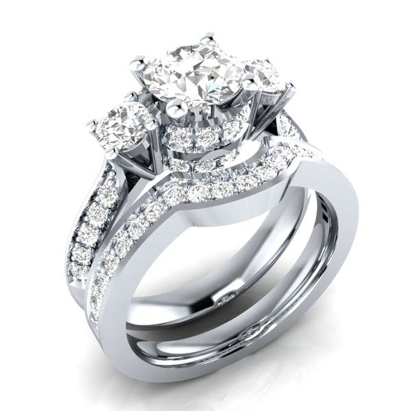 Elegant Damring för Kvinnor, Anti-Deformation Smycke med Rhinestone Inlägg, Glittrande Ring för Bröllop Size 9