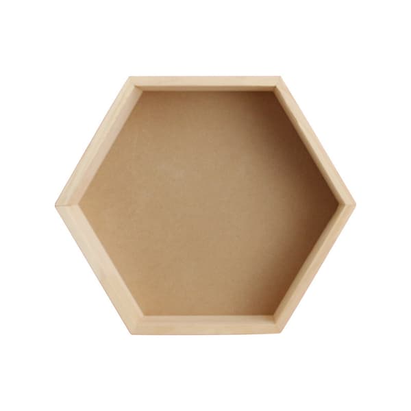Solid trevegg hylle display rack, honeycomb sekskantet form (liten, logg)