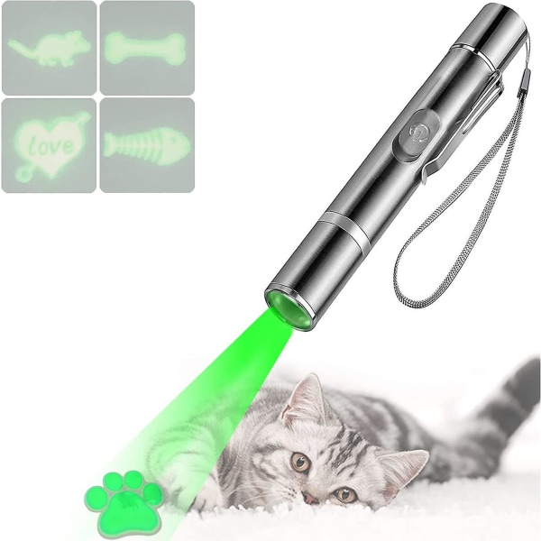 Interaktiva kattleksaker, USB uppladdningsbart led-ficklampa för husdjur, roliga husdjurskontrolllampor med flera mönster, multifunktionellt träningsverktyg för katter