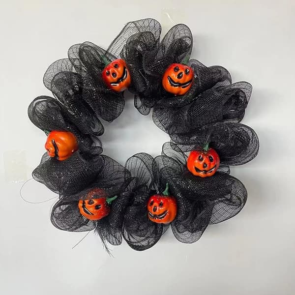 40 cm Halloweenkrans för ytterdörr med tyllpumpa