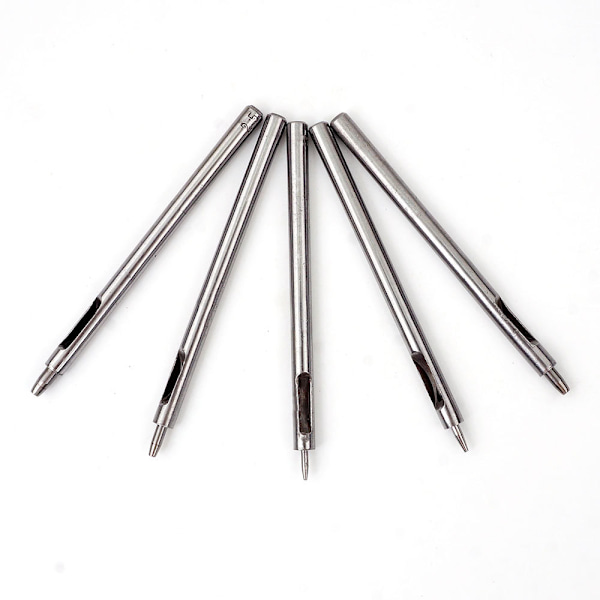 Stansverktyg, Smalt Rakt Munstycke och Runt Stansmunstycke, Helstålstans, DIY Läderverktyg (5 Stycken, 0,5 mm, 0,8 mm, 1 mm, 1,2 mm, 1,5 mm),