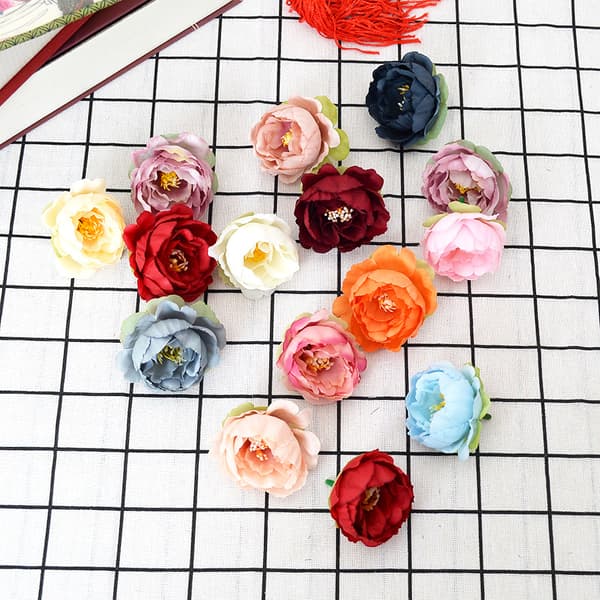 Krämvit 10-pack Pioner Blommor, Siden Konstgjorda