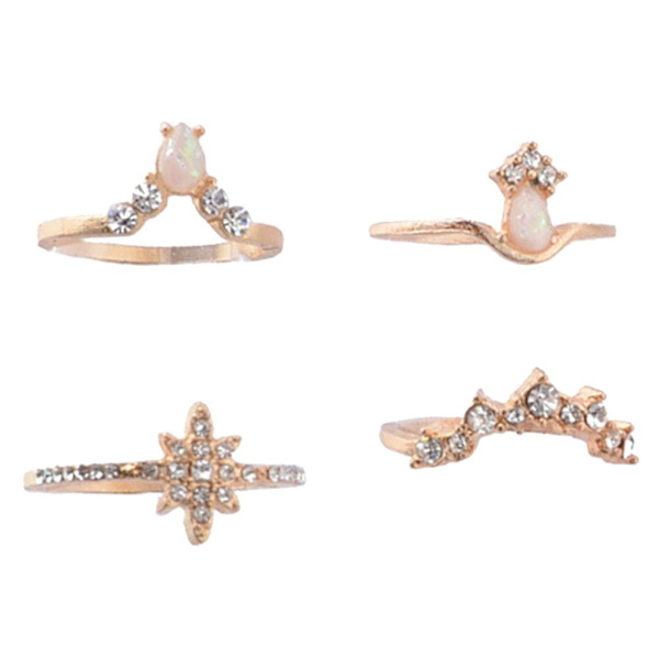 10 stk./sæt Dame Vanddråbe Stjerne Krone Faux Opal Stable Knuckle Midi Finger Ring