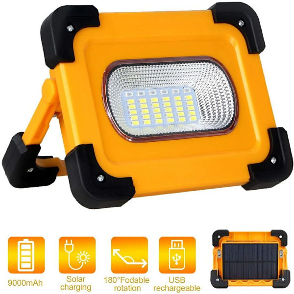 60W Gul USB+Strobe Solladdningsnödbelysning Campinglampa Nödstrobe LED Bärbar Campinglampa, för Utomhus, G