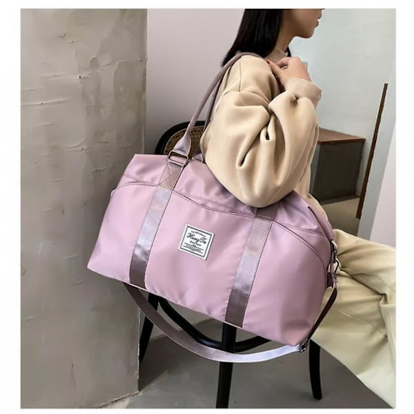 Reiseveske støvtett stor kapasitet nylon tørr/våt separasjon duffelbag for kvinner (mørk rosa)
