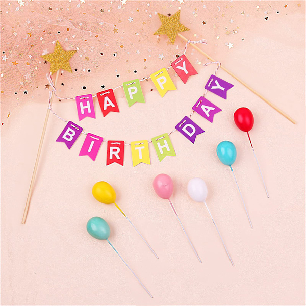 Kagepynt, 3D Regnbue Ballon Cupcake Toppers, Cupcake