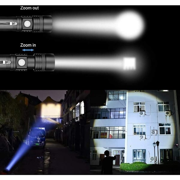 Svart ficklampa USB direktladdning Multifunktionell miniljus T6 kraftfulla ljuspärlor 3-växlad ljus,