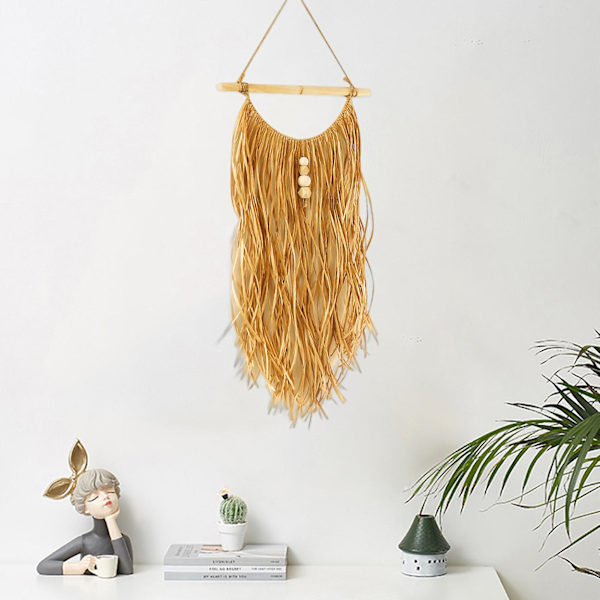 Käsityönä kudotut Raffia-koristeet, boheemi tyyli, seinäkoriste, olohuoneen sisustus, khaki