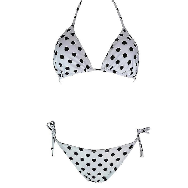 Sexy Bikini Thong Sæt med Polstrede Push Up Badetøj Sommer Strand Badetøj til Kvinder Polka Dot White M