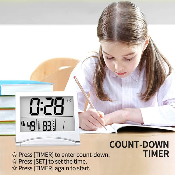 Digital Reseklocka - Vikbar Kalender Temperatur Timer LCD-Klocka med Snooze-läge - Stor Digital Display, Batteri