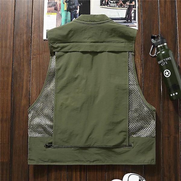 Sommar utomhus mesh cargo väst för män och kvinnor, multi-ficka funktionell fotograferingsväst, fiskehästklämma väst, tunn Military green L