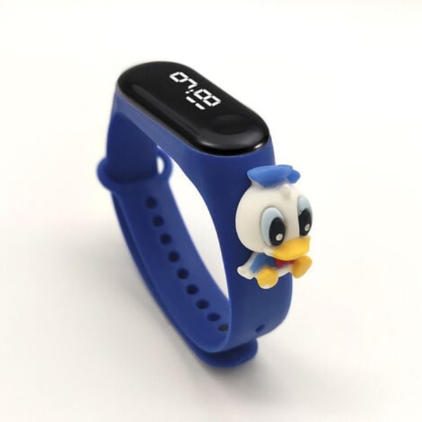 Piirretty kello lapsille pojille ja tytöille LED-digitaalinen kosketusnäyttö valaiseva urheilukello vedenkestävä sininen Donald Duck