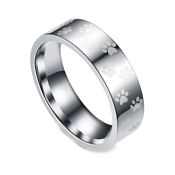 Mænd Kvinder Søde Dyr Pote Aftryk Titanium Stål Finger Ring Smykker Fødselsdag Gave Silver US 7