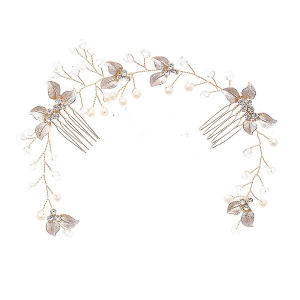 Blomster Brud Bryllup Hårkam Leaf Crystal Hår Smykker Hovedbeklædning Pearl Side Kamme Brude Silver