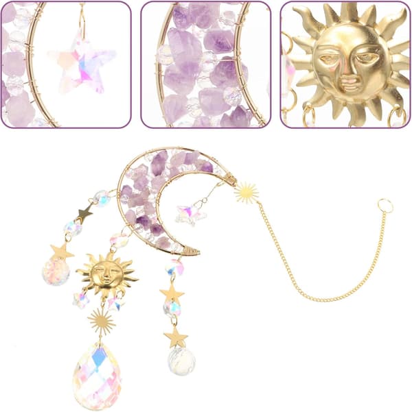 1 stk (lilla) Amethyst Solfangere Regnbue Måne Stjerne vedhæng dekoration