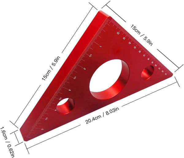 1 aluminiumlegering vinkelret lineal, tømrertrekant lineal