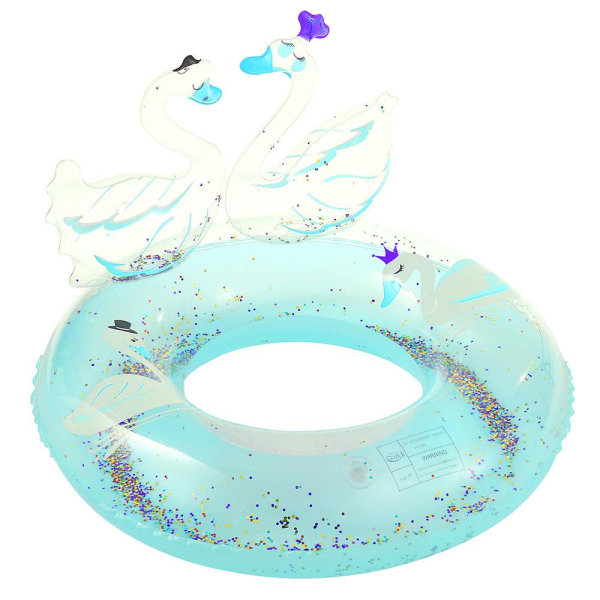 Uppblåsbar Glitter Svan Badring Rolig Tvilling Svanar Pool Float, Barn Pool Float På Sommaren Green 70