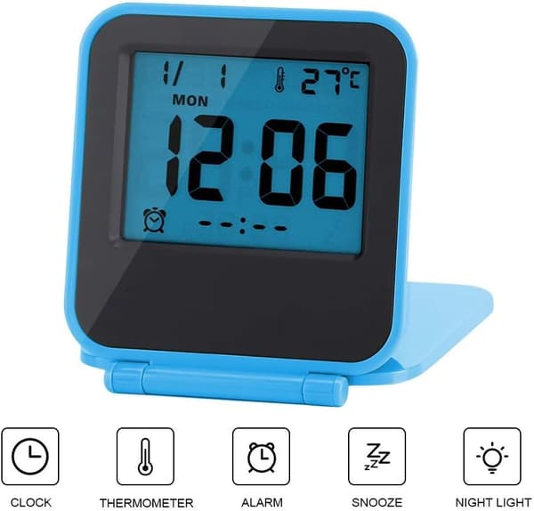 1 stk Blå Mini Flip-lokk Reise Elektronisk Klokkestermometer