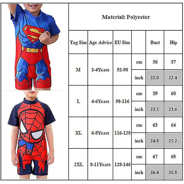 Barn Pojkar 3d Baddräkt The Avengers Superhjälte En-delad Jumpsuit Baddräkt Superman 8-11 Years