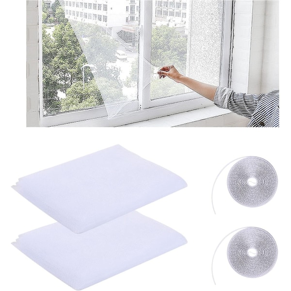 Fönstermyggnät, 2 st 130 * 150cm Mesh Insektsnät, DIY Fönstermyggnät med 2 rullar självhäftande tejp, för fönster eller dörr - Tr