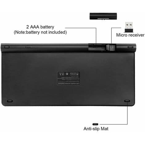 Trådløst tastatur, Mini USB, Ergonomisk, Lydløst, Gummi til PC, Bærbar, TV, Computer