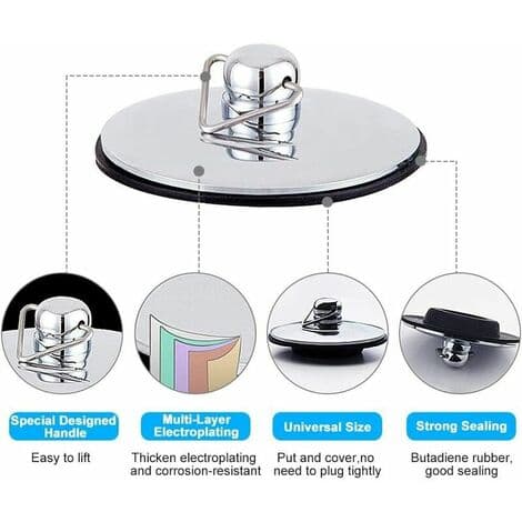 Krom Badekar/Vask Sink Propp, 1.65 Tommer Solid Metall Avløps Propp med Kjede for Baderom Kjøkken