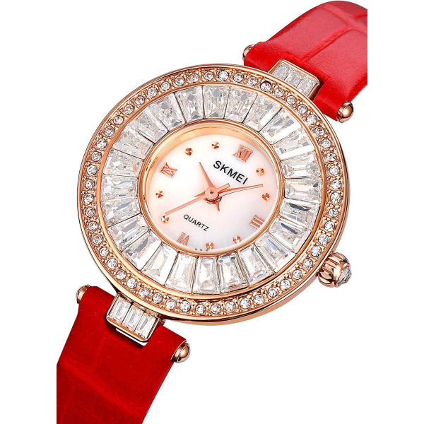 Women&#39;s Waterproof Fashion Wristwatch With Diamond Red