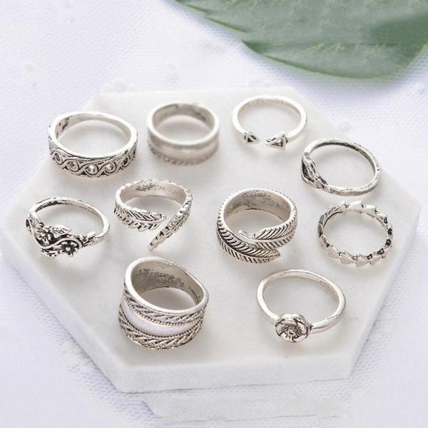 9 stk Vintage Kvinners Hule Utskjæringsblomsterblader Åpen Knuckle Ringsett