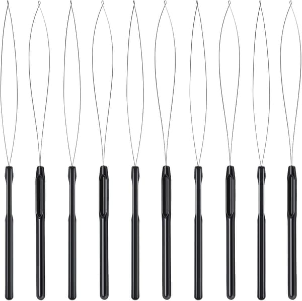 10 Pack Hårförlängnings Loop-Nål Trådare Draghåksverktyg