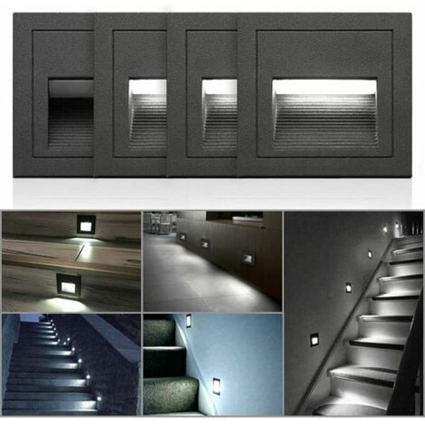 3W LED Inbyggd Vägglampa, Kalla Vit IP65 Vattentät Trappbelysning, Stegljus, Aluminium, Inomhus Utomhus Belysning Deco