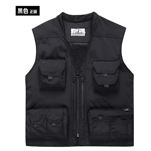Herrsommar utomhusarbete fiske resor väst med fickor sommar tunn mesh väst black XL