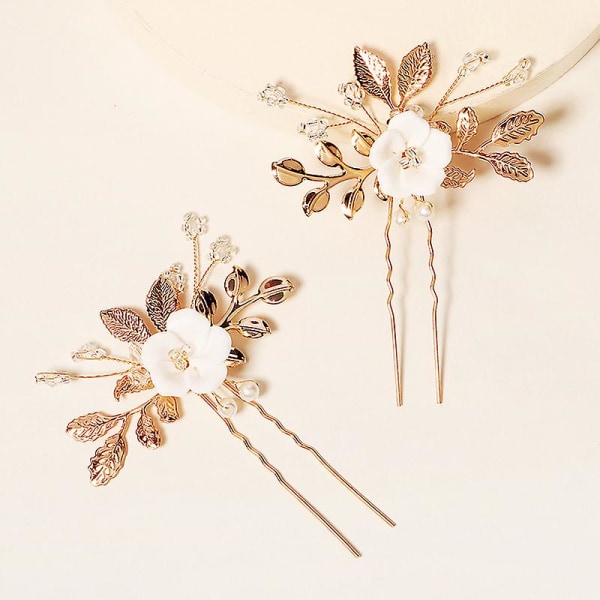 2st Vintage U-formad hårnål Gold Leaf Bobbys Pins Handgjorda utsökta blad Super Fairy Hair Pins