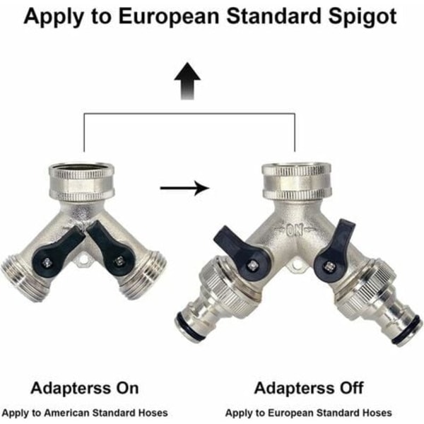 Hageslange Splitter, 2-veis hagekran 3/4\" Y-slangekobling for utendørs kran med koblinger og skiver