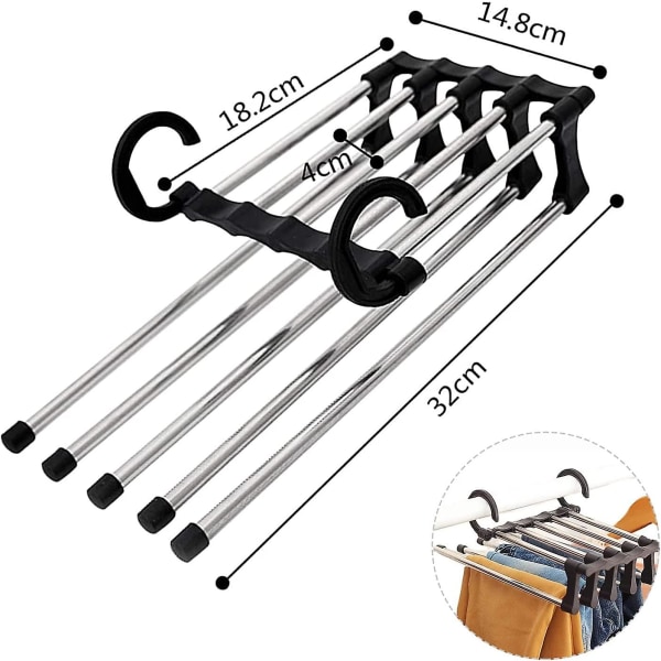 Bukseholder, 2 stk sammenleggbare hengere, rustfritt stål multifunksjonell henger, plassbesparende bukseholder, for jeans, bukser, slips, klær, håndklær (bla