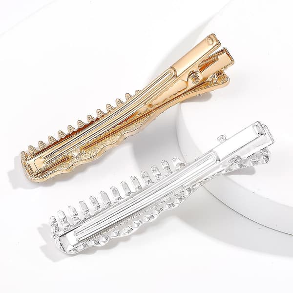 2-pack Glitter Rhinestone Hårclips Fjäder Sida Stift Legering Platta Lugg Stift