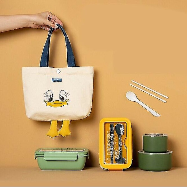Lærred Frokost Picnic Tote Klud Æske Håndtaske Pung Middag Mad Opbevaring Studerende Kontor Dame(beige)