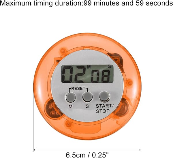 2 stk. (Oransje) Rund Digital Timer, Liten Nedtelling/Opptelling Klokke