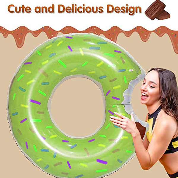 Donut Pool Float Uppblåsbar Donut Pool Ring Donut Badring För Strand Pool Green 90