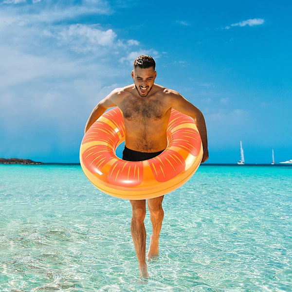 Oppustelig svømmering, holdbar vandmelonformet sommerpool strandfest svømmeflåd, vand sjov sommerstrand svømmeflåd til børn voksne Orange Swim Ring 10.5