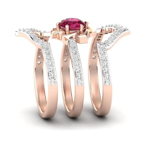 3 stk. Elegante Kvinders Faux Ruby Rhinestone Indlagt Finger Ring Bånd Smykker Gave US 12