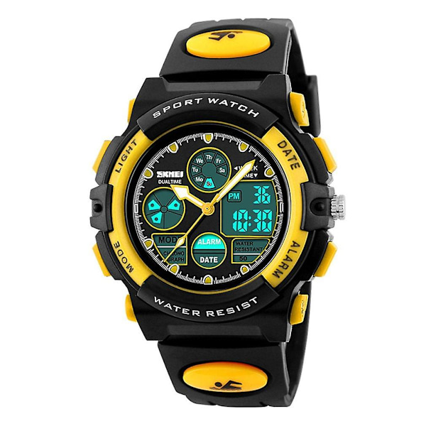 Moderne børns smartwatch med LED-display, digitalt armbåndsur, vandtæt, gul