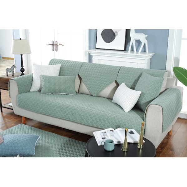 Moderne og enkel vævet vasket bomulds sofa pude, stof anti-slip læder sofa betræk pude (Ternet grøn, 90*160CM)